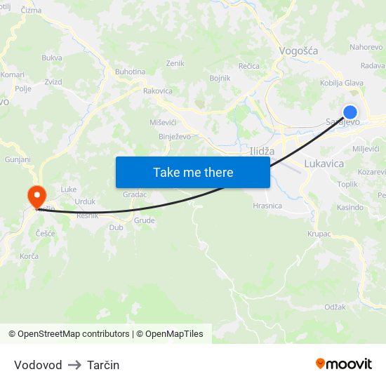 Vodovod to Tarčin map