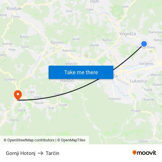 Gornji Hotonj to Tarčin map