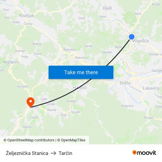 Željeznička Stanica to Tarčin map