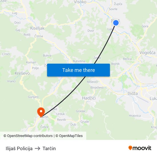 Ilijaš Policija to Tarčin map