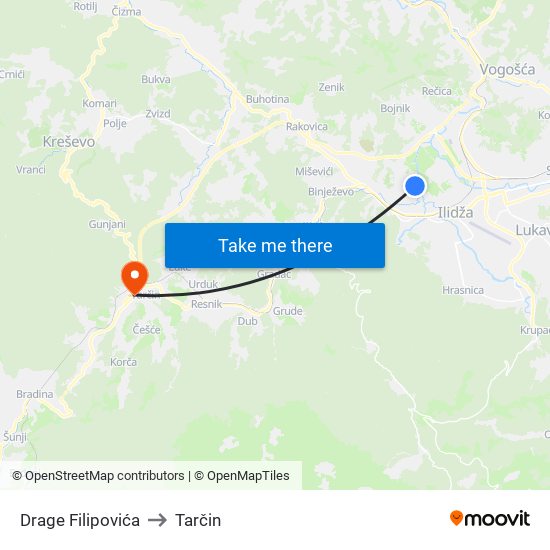 Drage Filipovića to Tarčin map