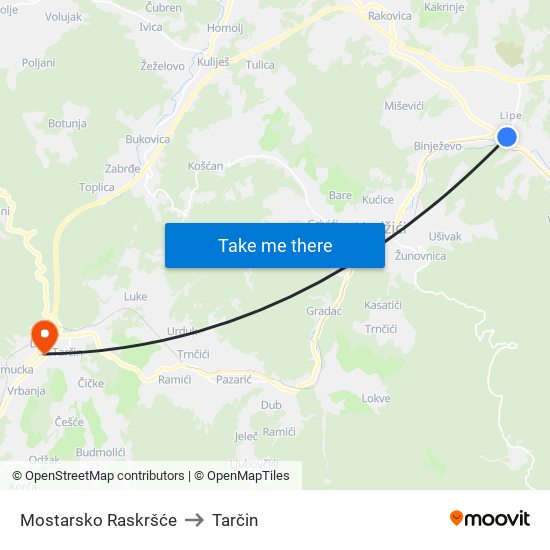 Mostarsko Raskršće to Tarčin map