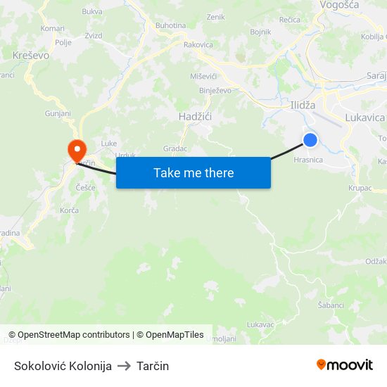 Sokolović Kolonija to Tarčin map