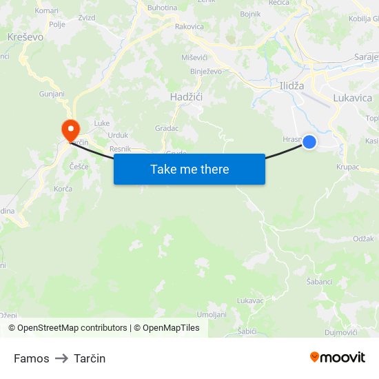 Famos to Tarčin map