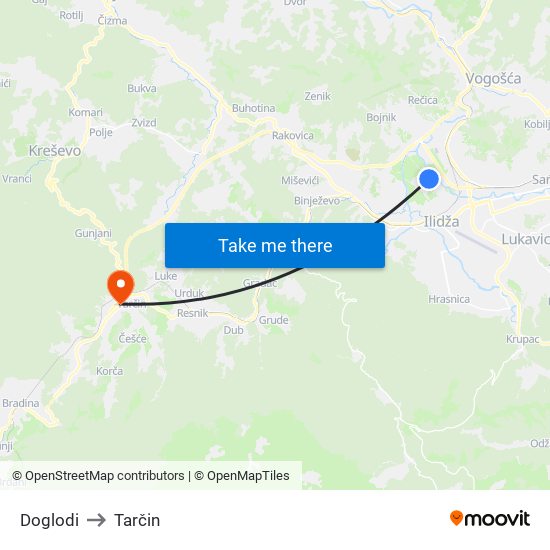 Doglodi to Tarčin map