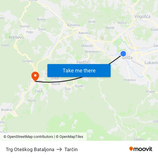 Trg Oteškog Bataljona to Tarčin map