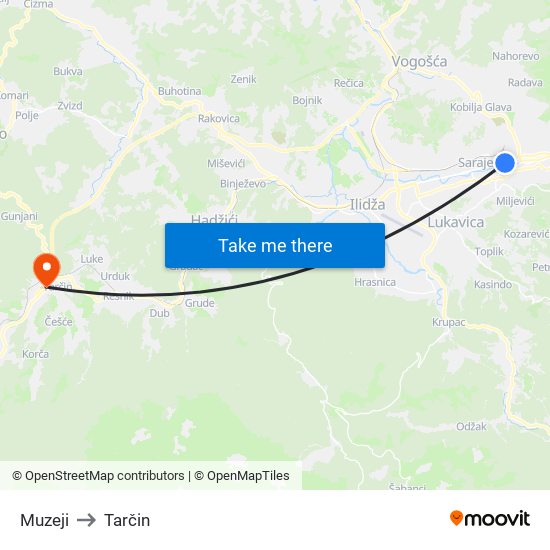 Muzeji to Tarčin map