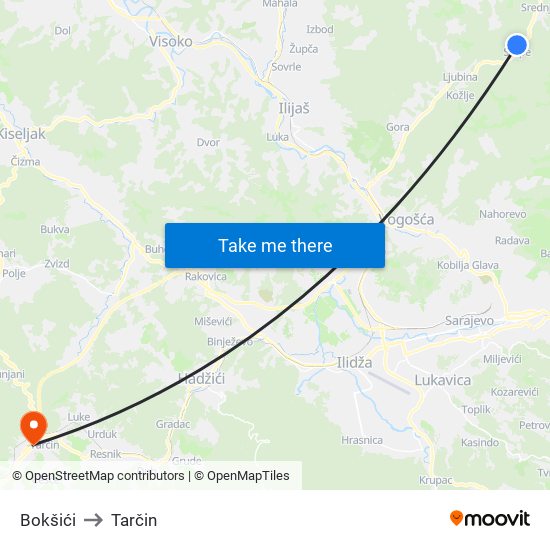 Bokšići to Tarčin map