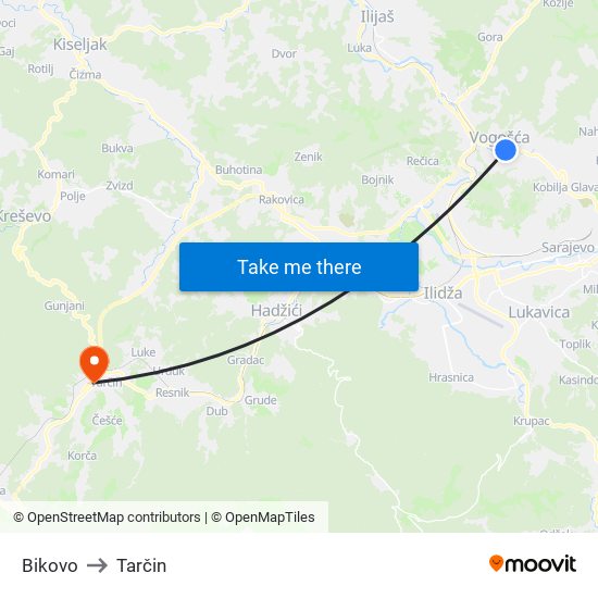 Bikovo to Tarčin map