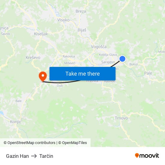 Gazin Han to Tarčin map