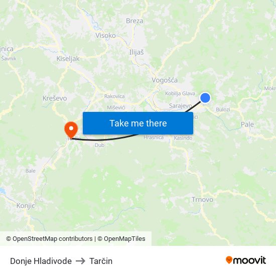 Donje Hladivode to Tarčin map