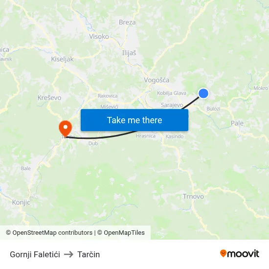 Gornji Faletići to Tarčin map