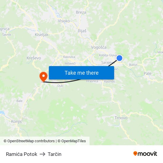 Ramića Potok to Tarčin map