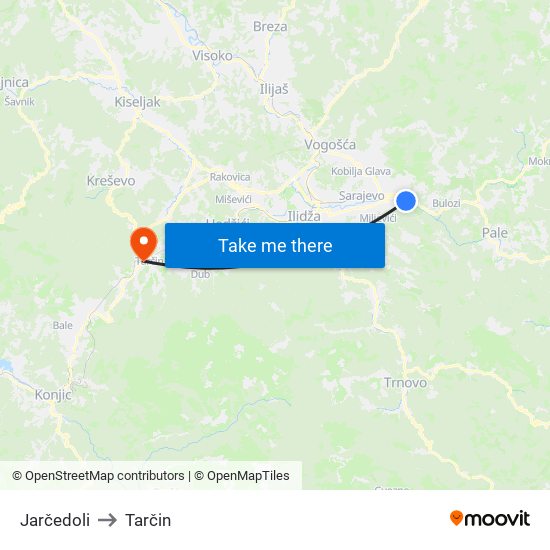 Jarčedoli to Tarčin map