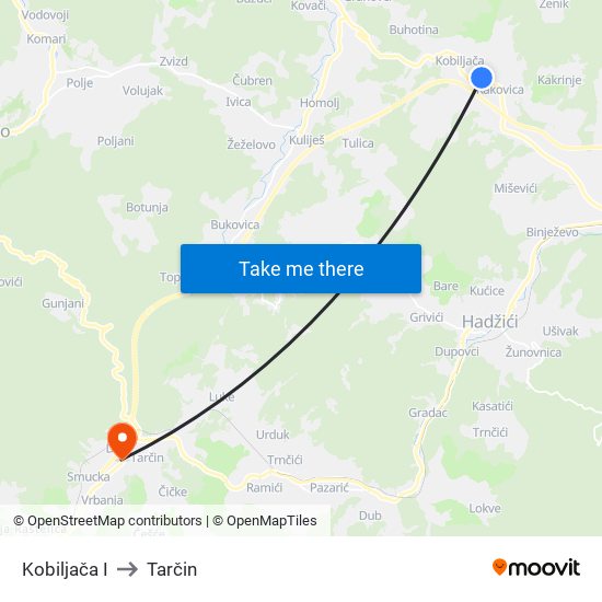 Kobiljača I to Tarčin map