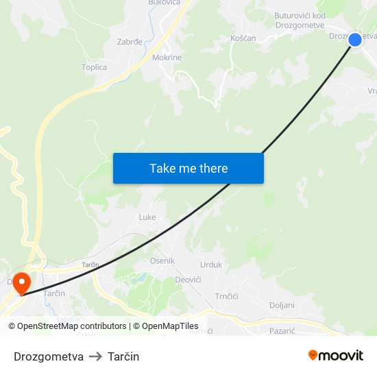 Drozgometva to Tarčin map