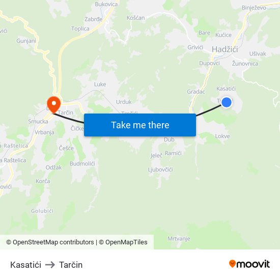 Kasatići to Tarčin map