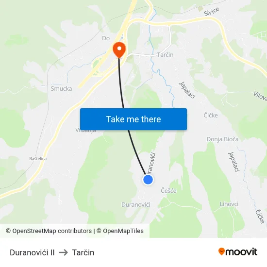 Duranovići II to Tarčin map