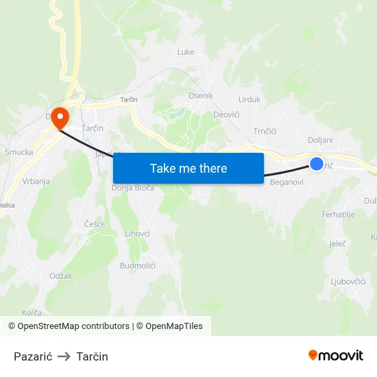 Pazarić to Tarčin map