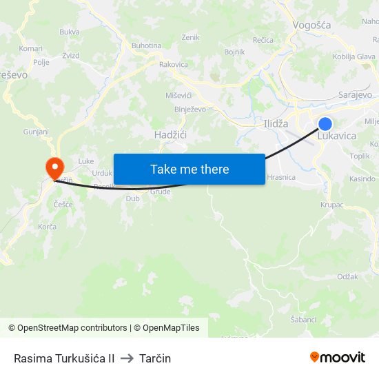 Rasima Turkušića II to Tarčin map