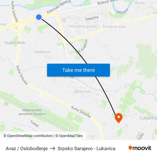 Avaz / Oslobođenje to Srpsko Sarajevo - Lukavica map