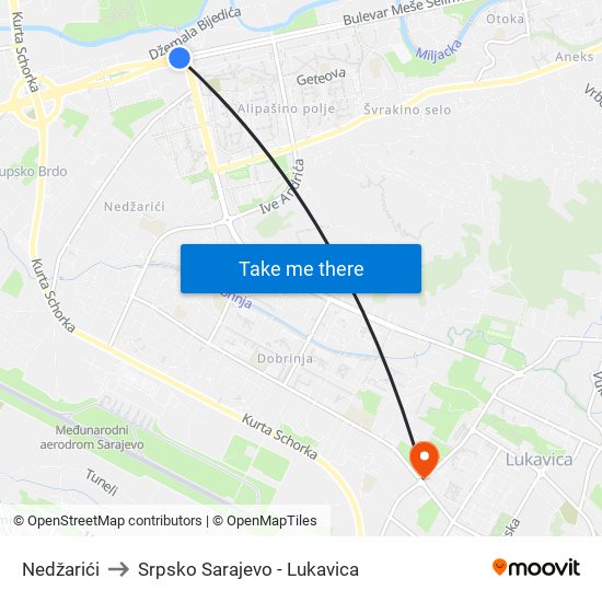 Nedžarići to Srpsko Sarajevo - Lukavica map