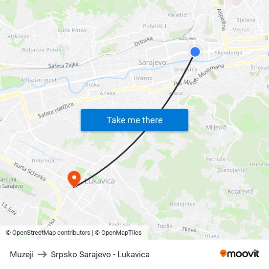 Muzeji to Srpsko Sarajevo - Lukavica map