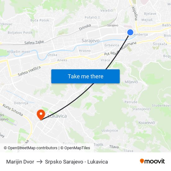 Marijin Dvor to Srpsko Sarajevo - Lukavica map