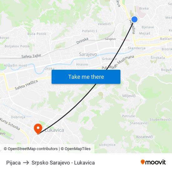 Pijaca to Srpsko Sarajevo - Lukavica map