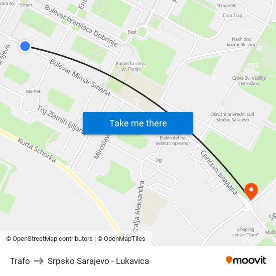 Trafo to Srpsko Sarajevo - Lukavica map