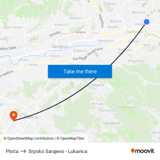 Ploča to Srpsko Sarajevo - Lukavica map