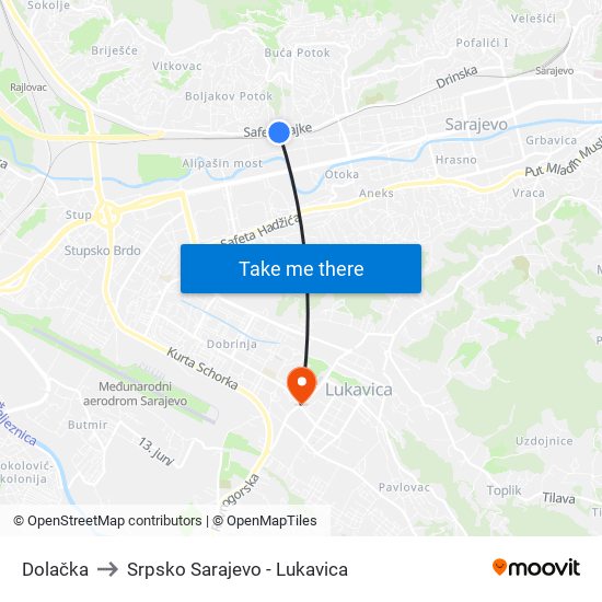 Dolačka to Srpsko Sarajevo - Lukavica map