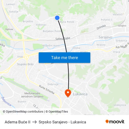 Adema Buće II to Srpsko Sarajevo - Lukavica map