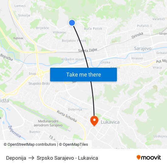 Deponija to Srpsko Sarajevo - Lukavica map