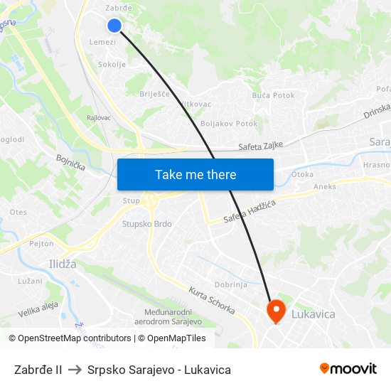 Zabrđe II to Srpsko Sarajevo - Lukavica map