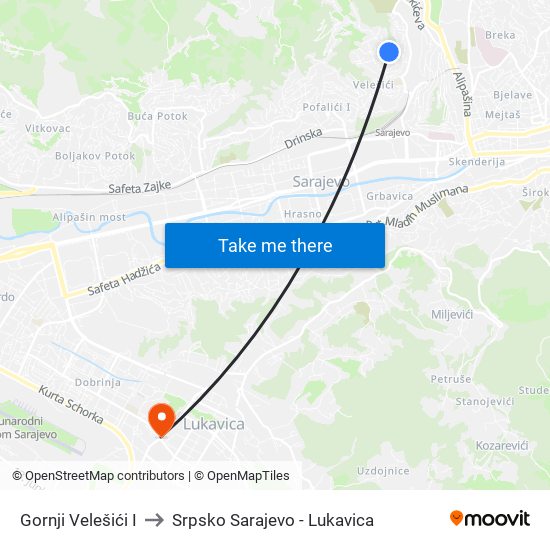 Gornji Velešići I to Srpsko Sarajevo - Lukavica map