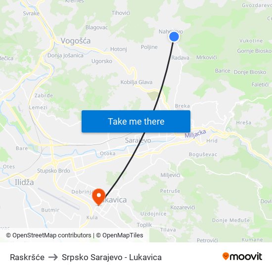 Raskršće to Srpsko Sarajevo - Lukavica map