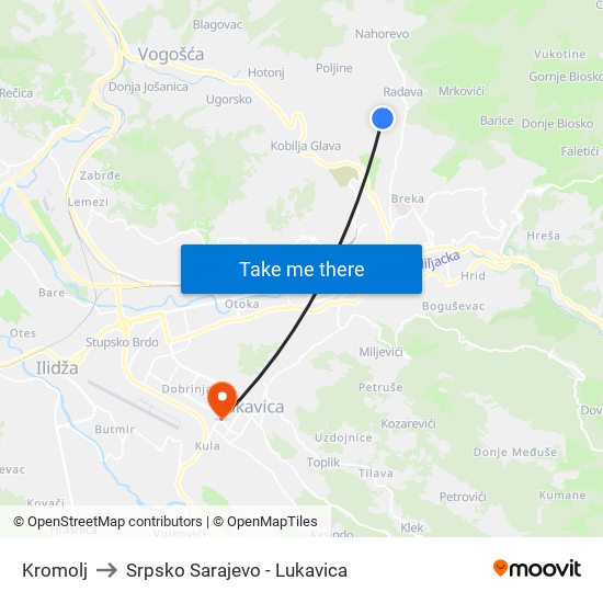 Kromolj to Srpsko Sarajevo - Lukavica map