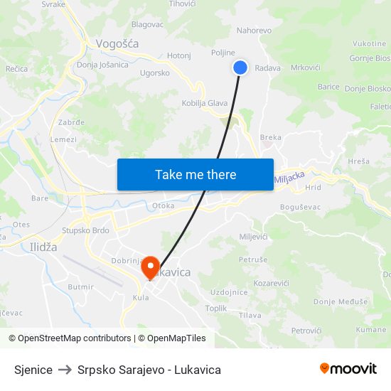 Sjenice to Srpsko Sarajevo - Lukavica map