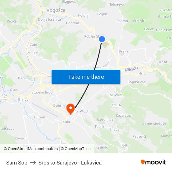 Sam Šop to Srpsko Sarajevo - Lukavica map