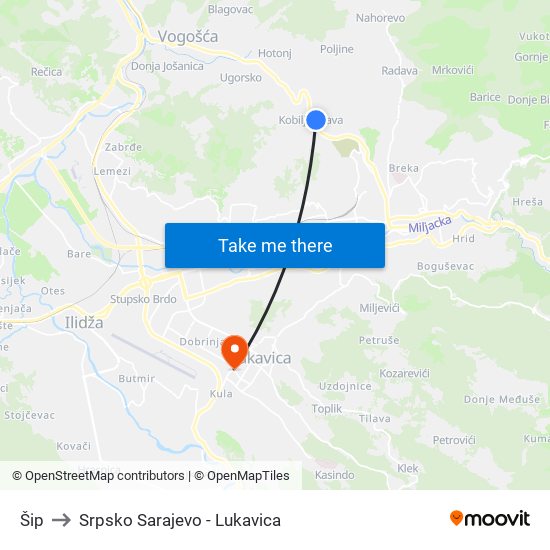 Šip to Srpsko Sarajevo - Lukavica map