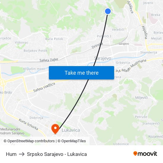 Hum to Srpsko Sarajevo - Lukavica map
