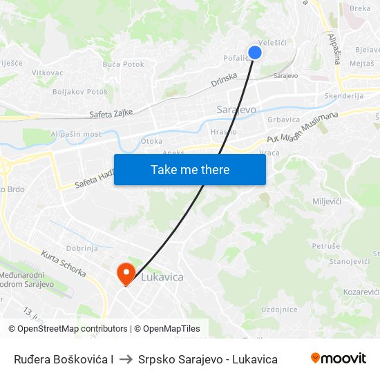 Ruđera Boškovića I to Srpsko Sarajevo - Lukavica map