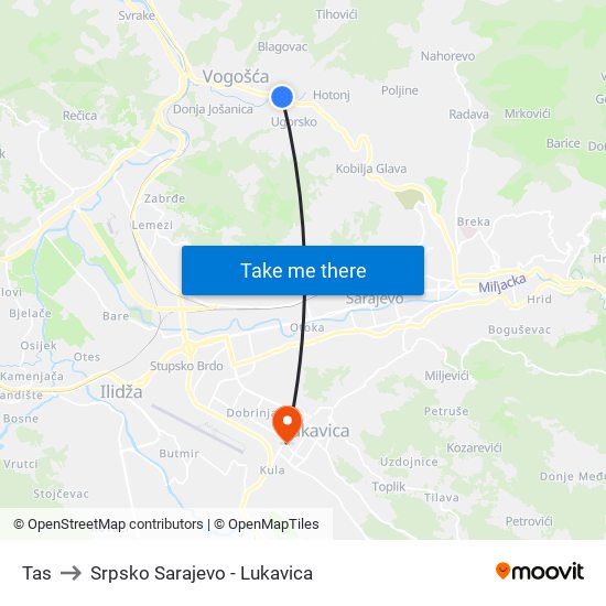 Tas to Srpsko Sarajevo - Lukavica map