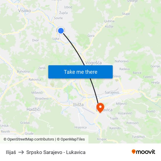 Ilijaš to Srpsko Sarajevo - Lukavica map