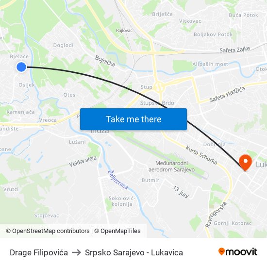 Drage Filipovića to Srpsko Sarajevo - Lukavica map