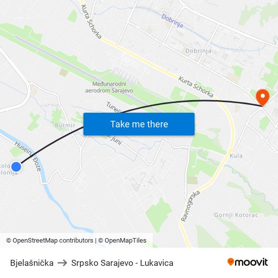 Bjelašnička to Srpsko Sarajevo - Lukavica map
