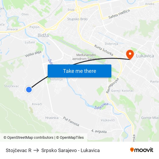 Stojčevac R to Srpsko Sarajevo - Lukavica map