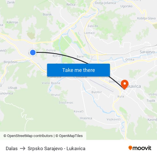 Dalas to Srpsko Sarajevo - Lukavica map
