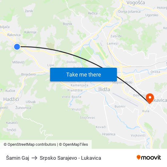 Šamin Gaj to Srpsko Sarajevo - Lukavica map